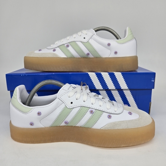 adidas Sambae Floral White Linen Green Gum Women's Shoes Size 7.5 New - Picture 6 of 8